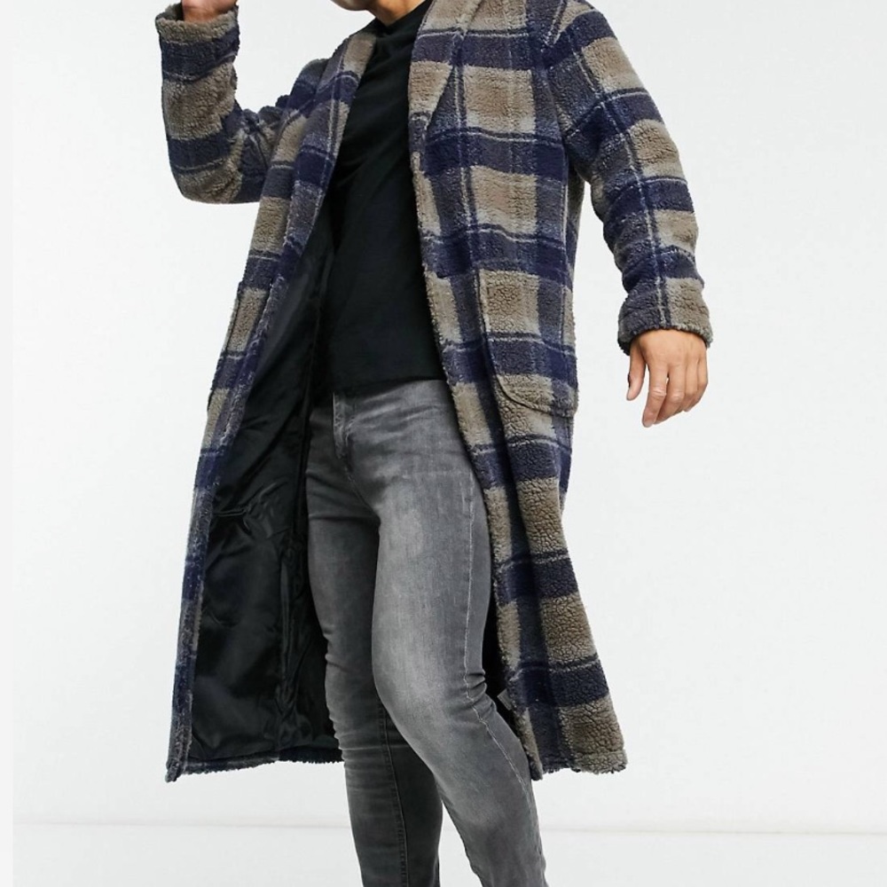 Oversized ASOS Longline Sherpa Plaid Coat